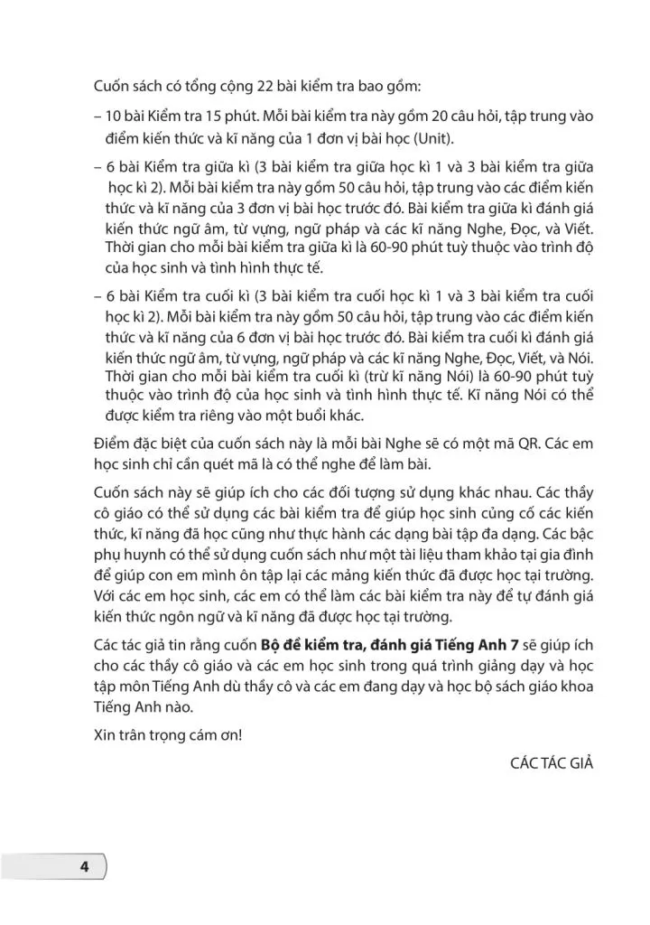 BỘ ĐỀ KIỂM TRA, ĐÁNH GIÁ TIẾNG ANH LỚP 7 (Theo chương trình GDPT 2018)